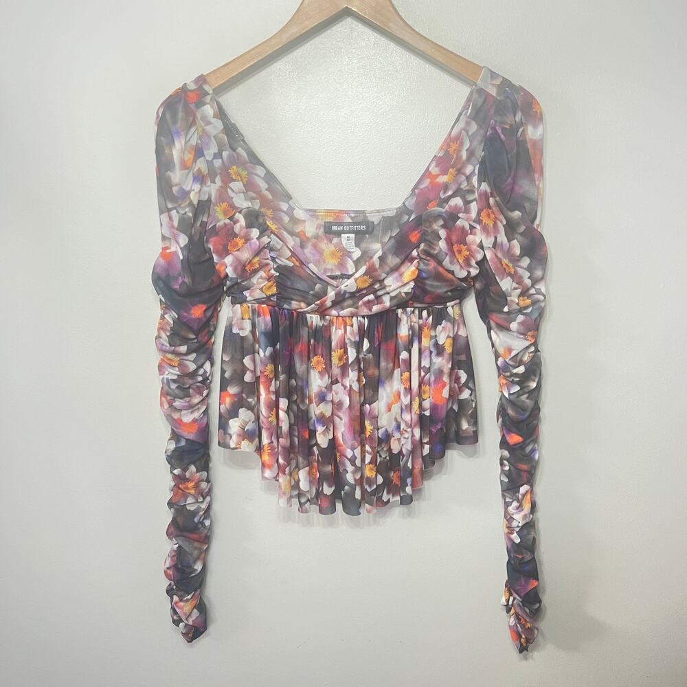 Urban Outfitters Top Abstract Knit Y2K BabyDoll Multi Color Floral Dressy Club M